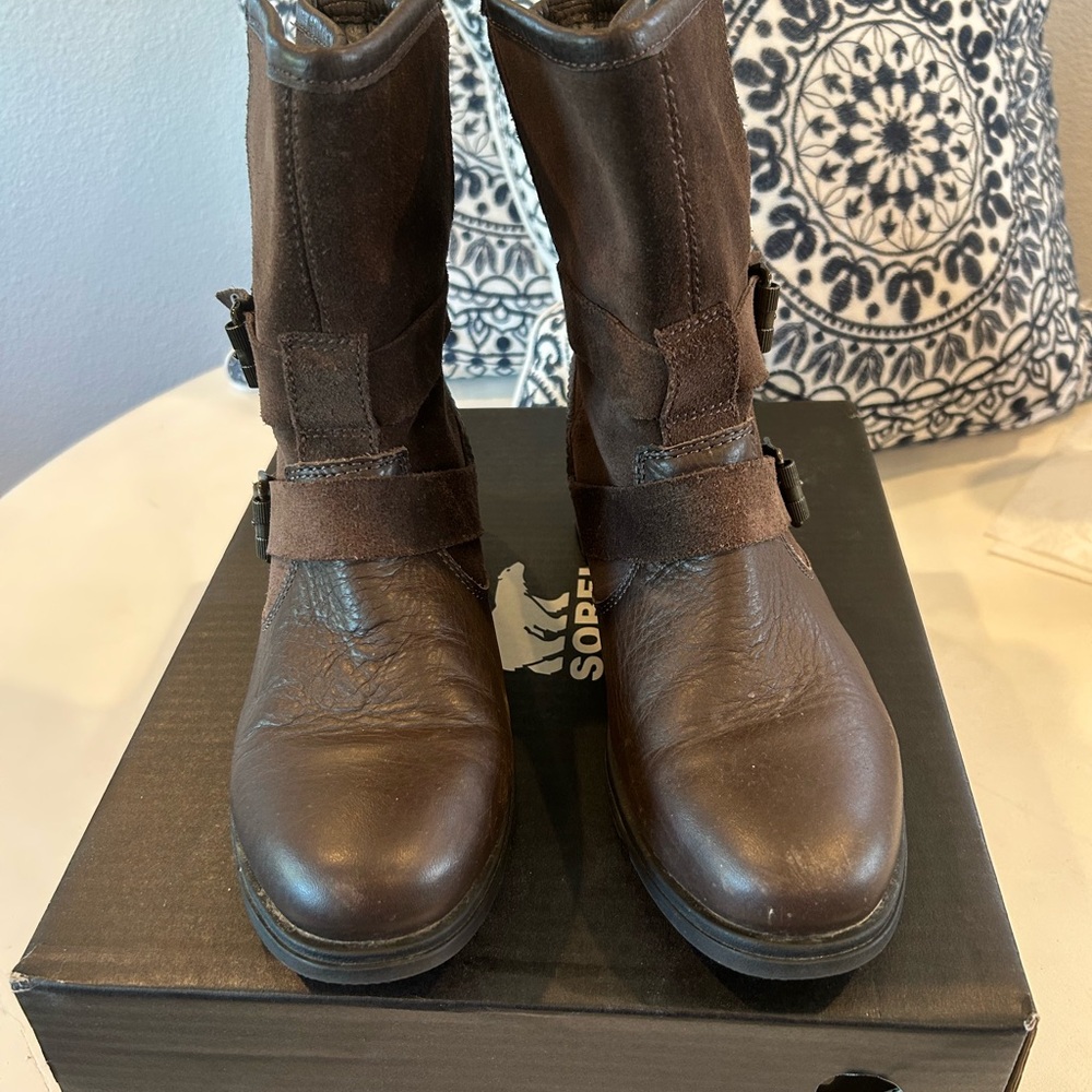 Sorel Hawk Brown Leather Moto Mid-Calf Boots